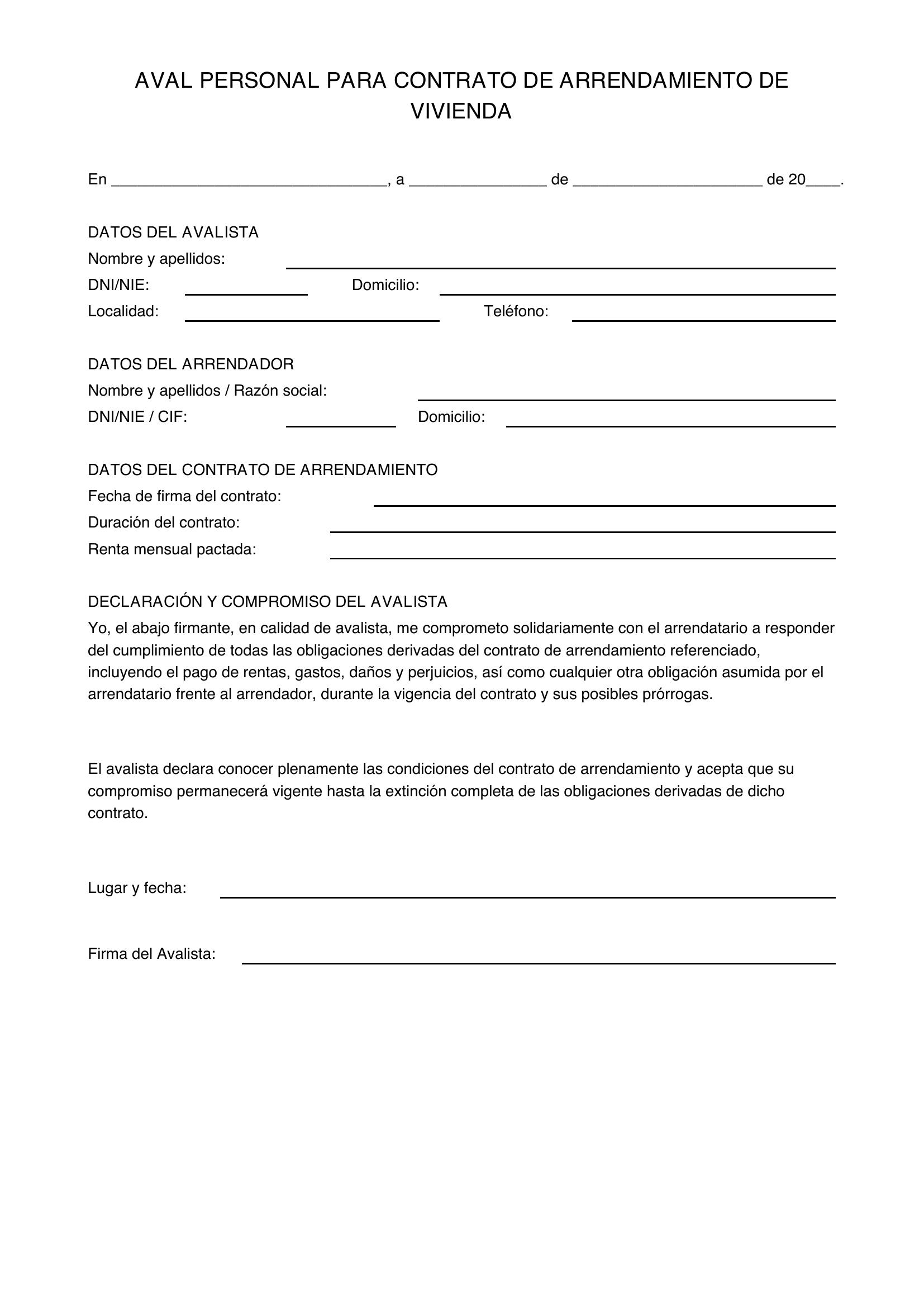 Modelo De Aval Personal Para Alquiler