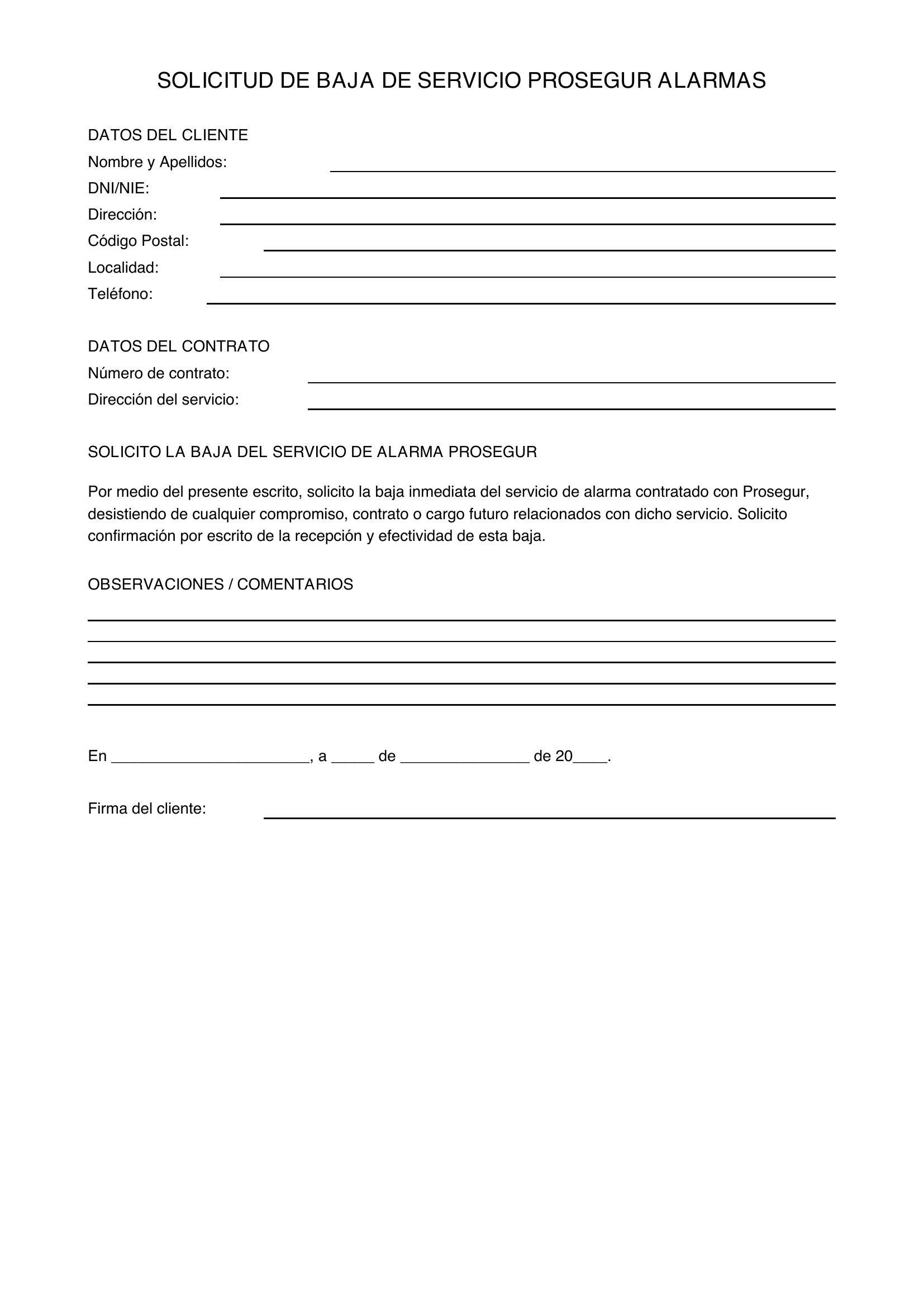 Modelo Baja Prosegur Alarmas