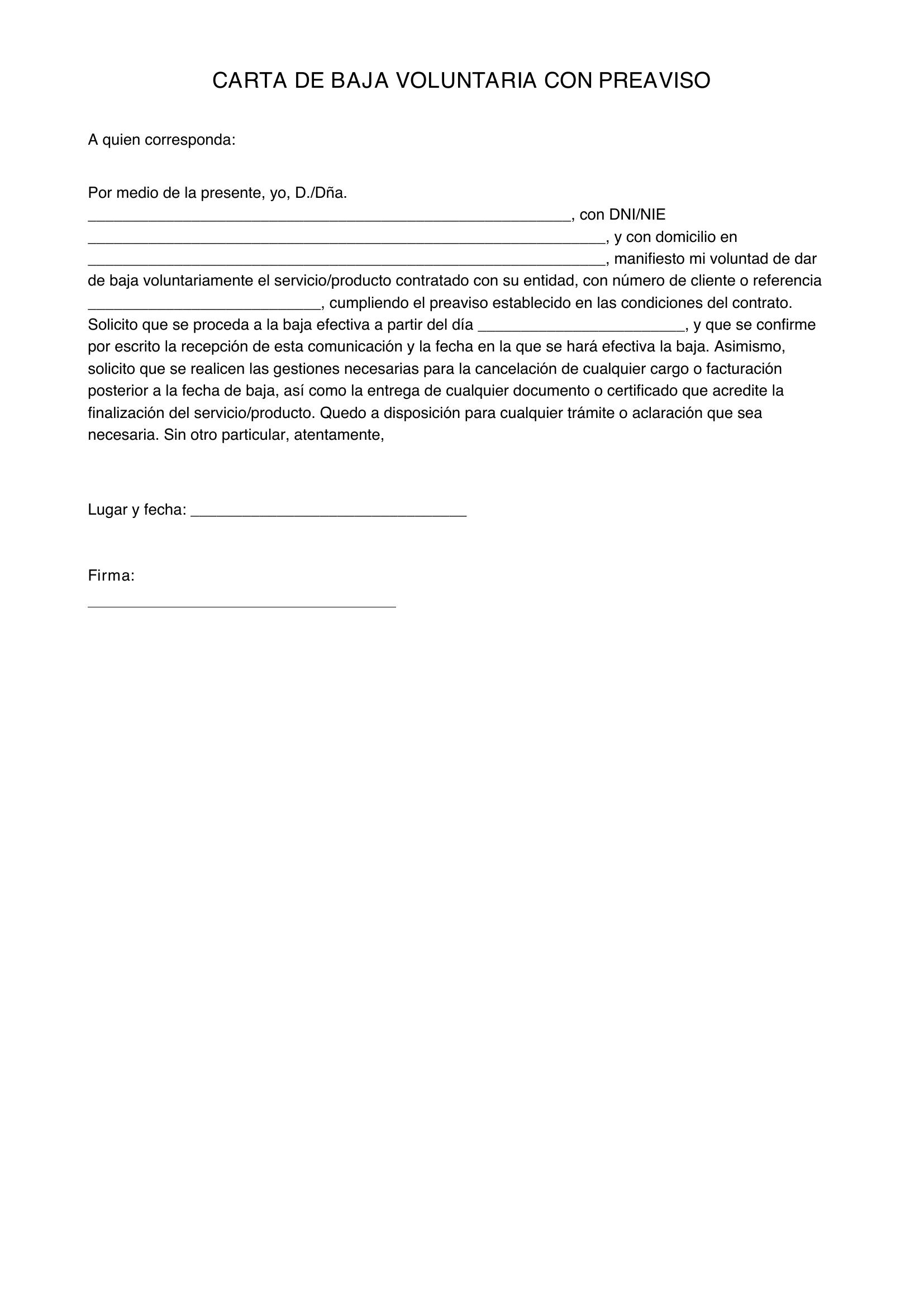 Carta Baja Voluntaria Con Preaviso