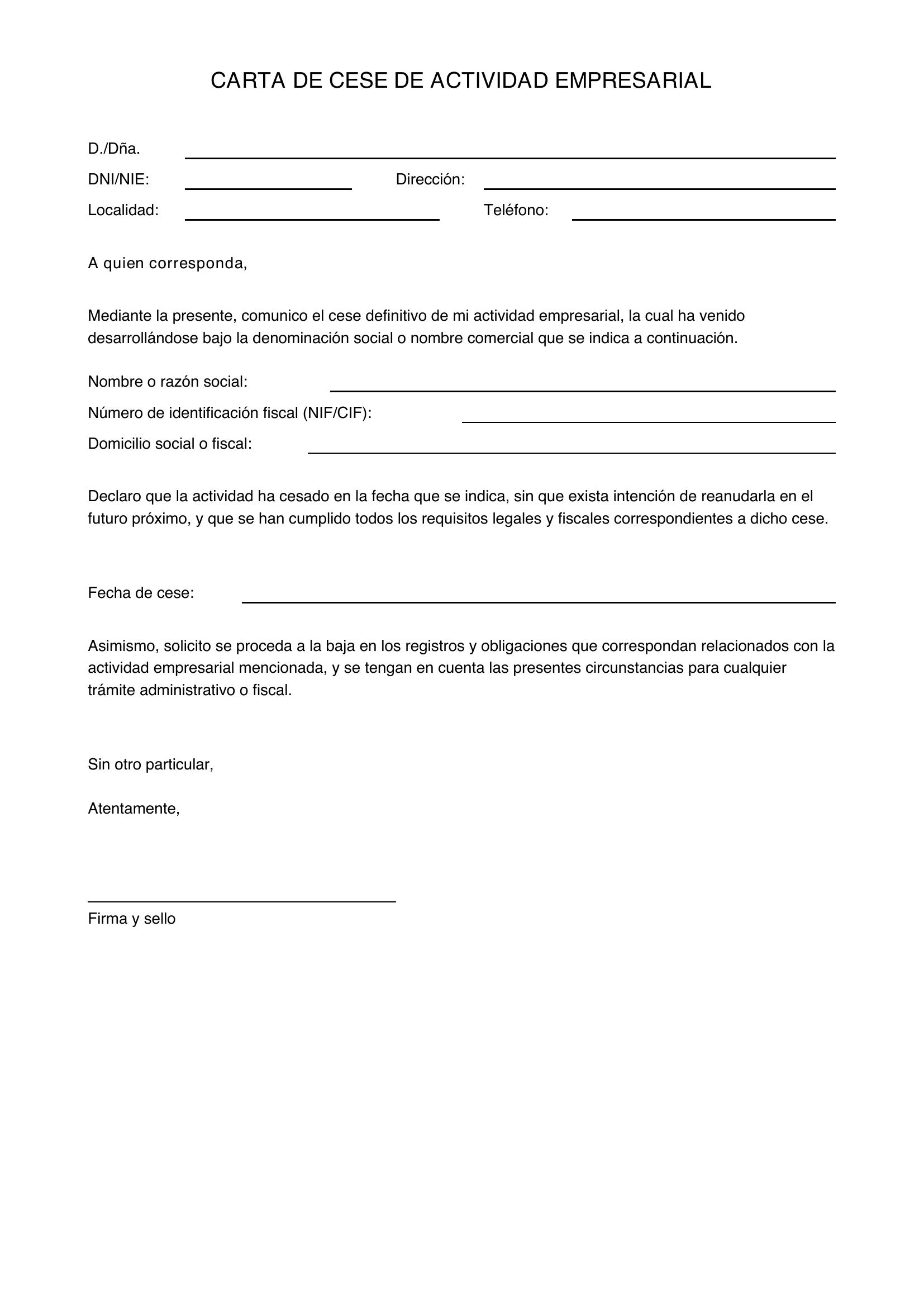 Modelo Carta Cese Actividad Empresa