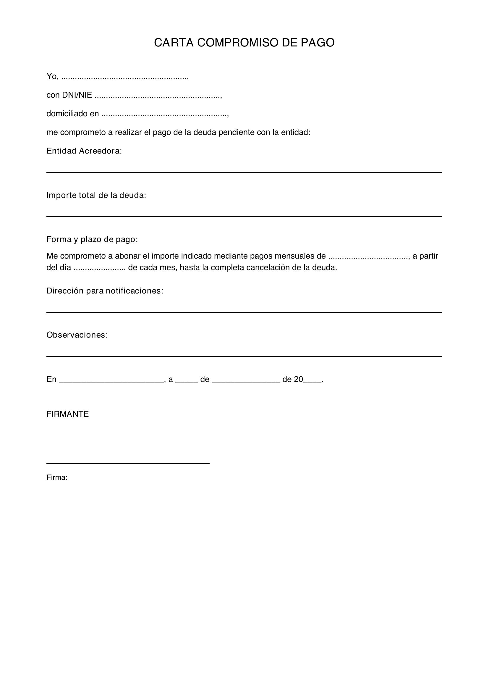 Carta Compromiso De Pago