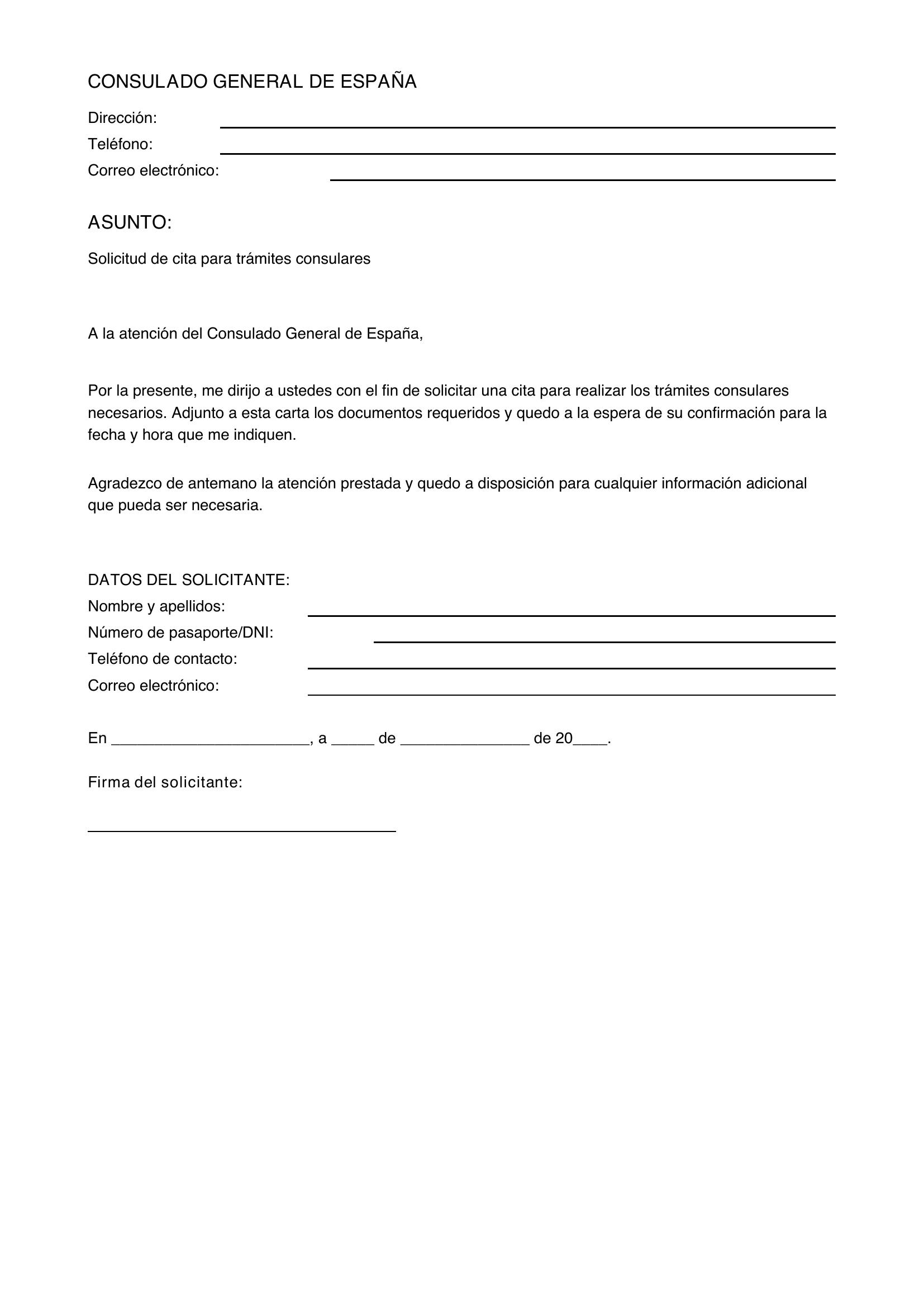 Modelo Carta Consulado España