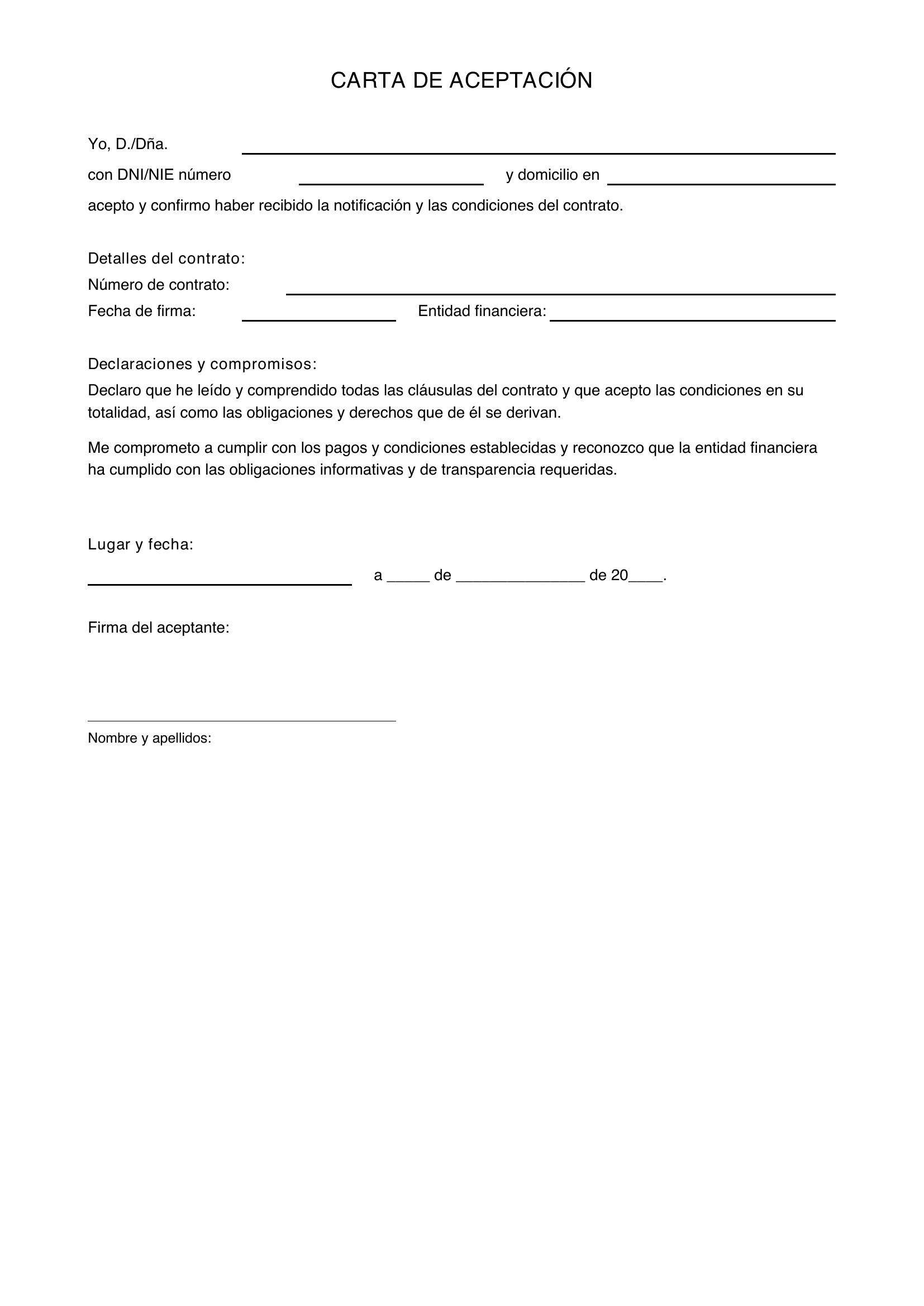 Modelo De Carta De Aceptación
