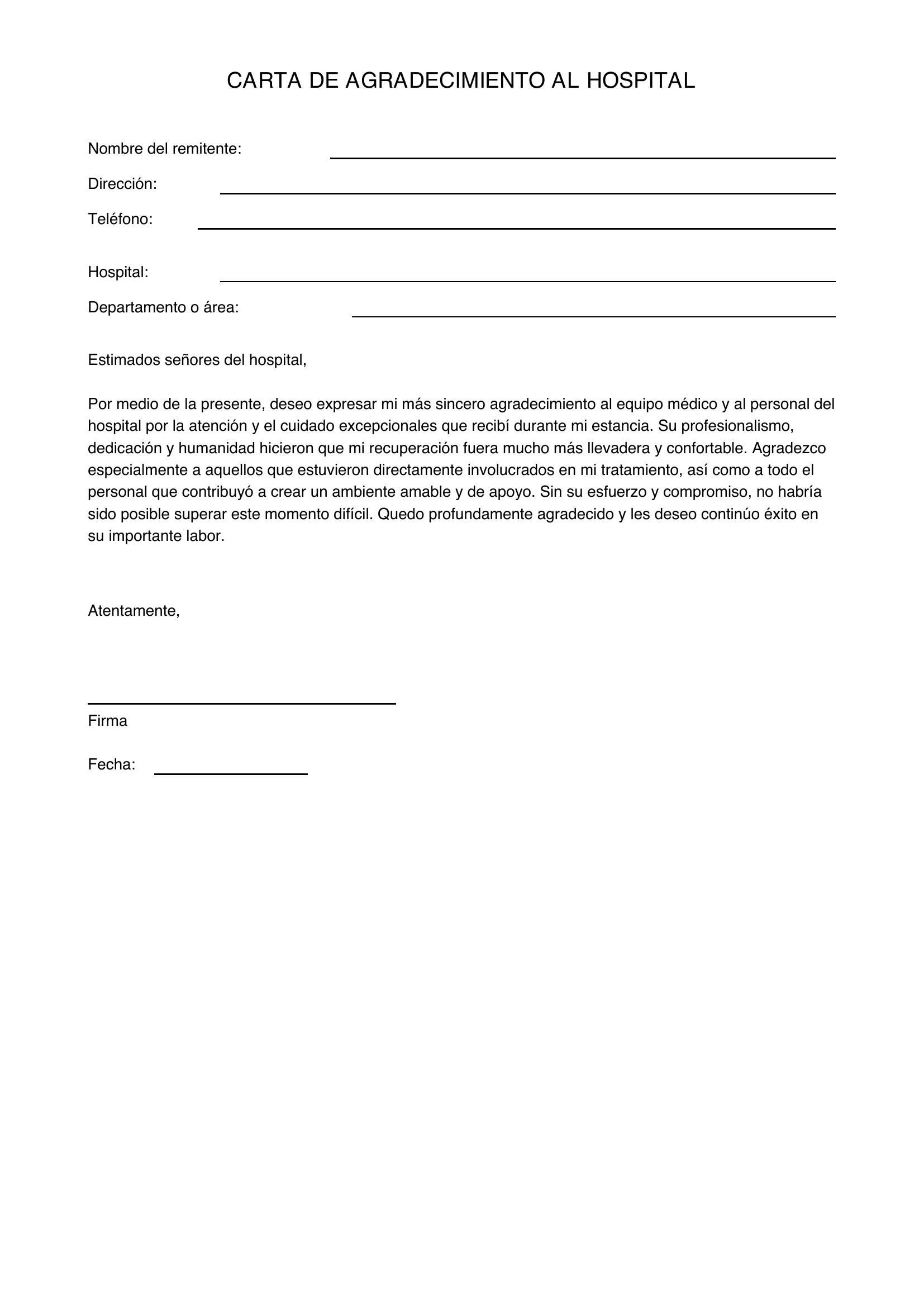 Modelo Carta De Agradecimiento A Un Hospital