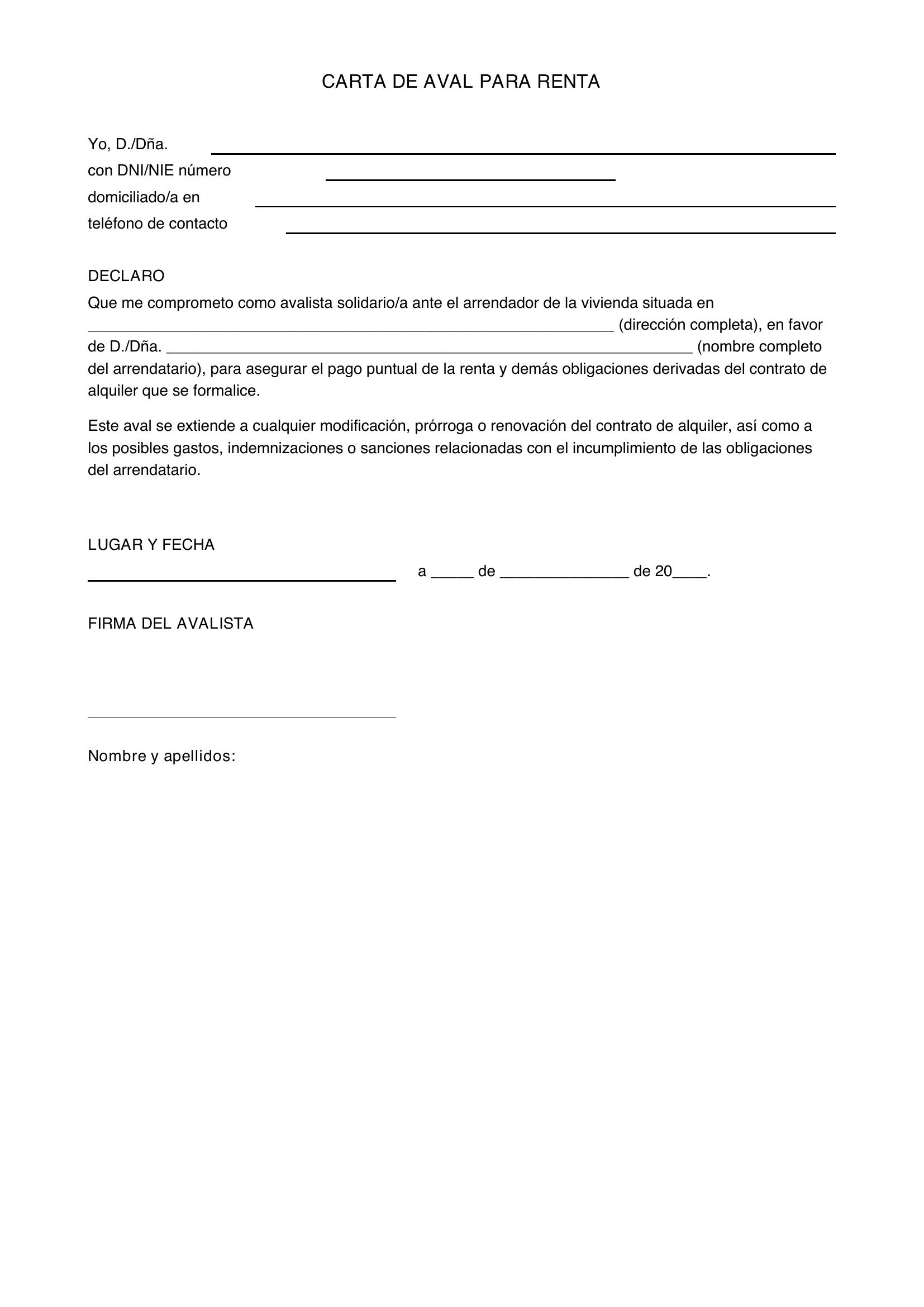 Carta De Aval Para Renta