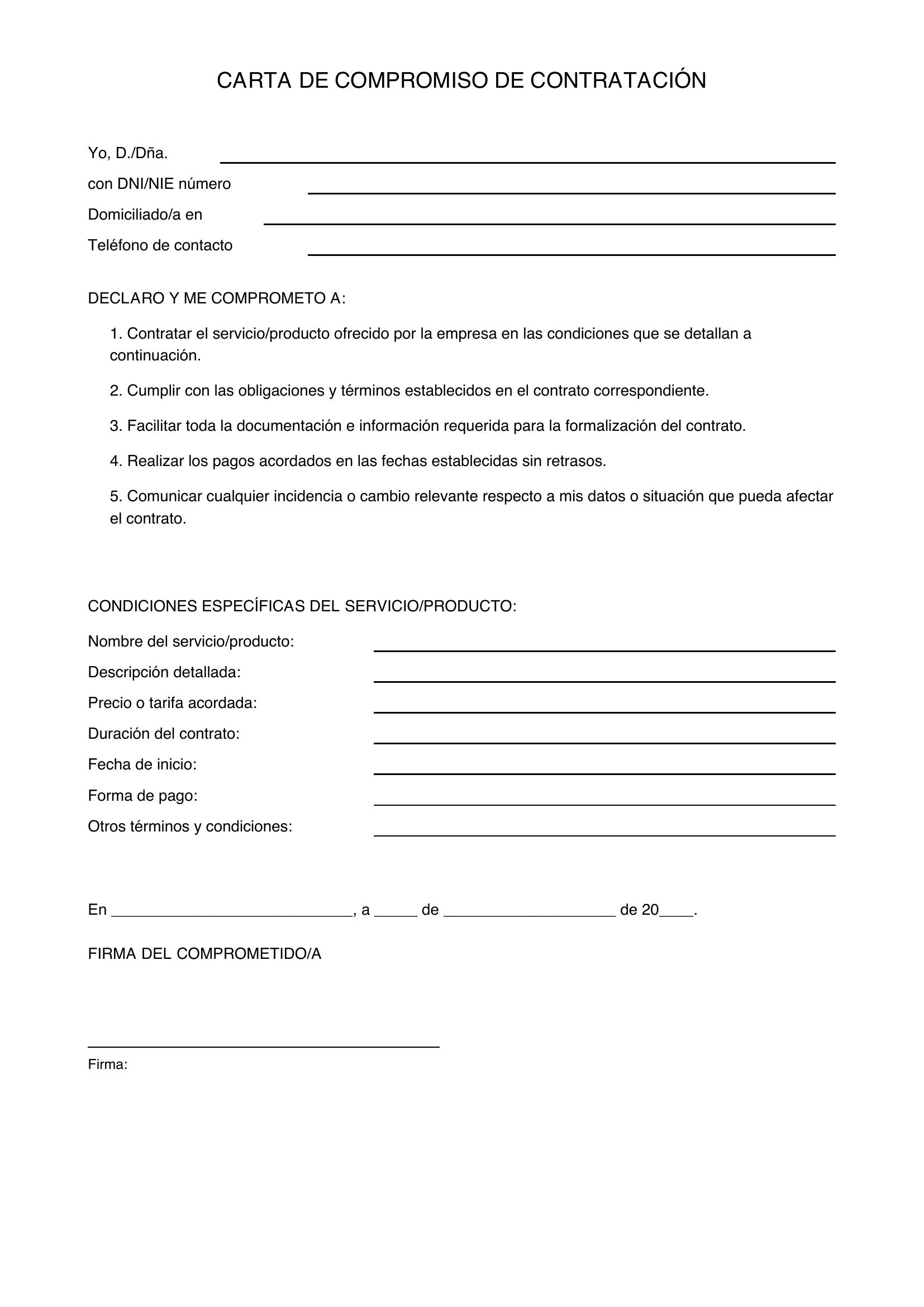 Modelo Carta De Compromiso De Contratación