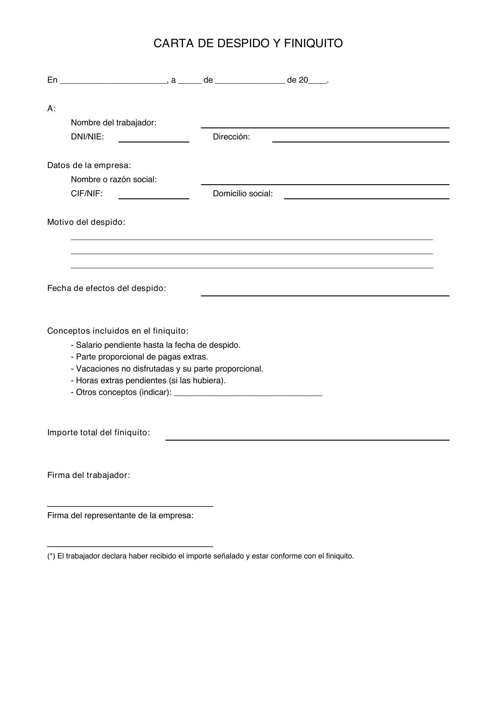 Modelo Carta De Despido Y Finiquito