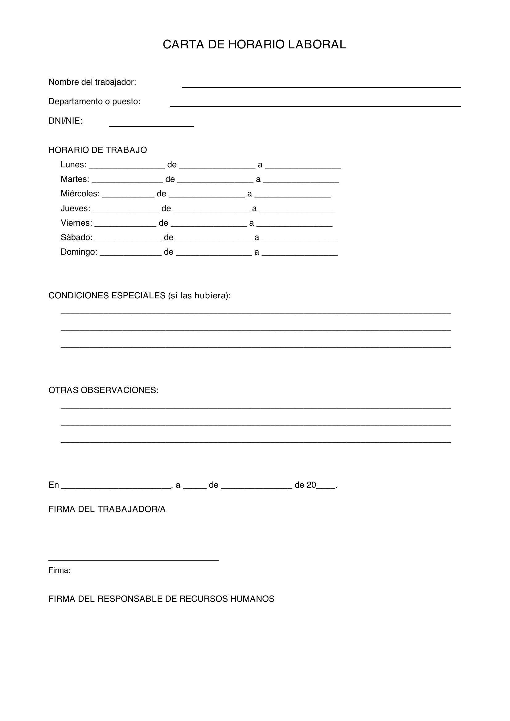Carta De Horario Laboral
