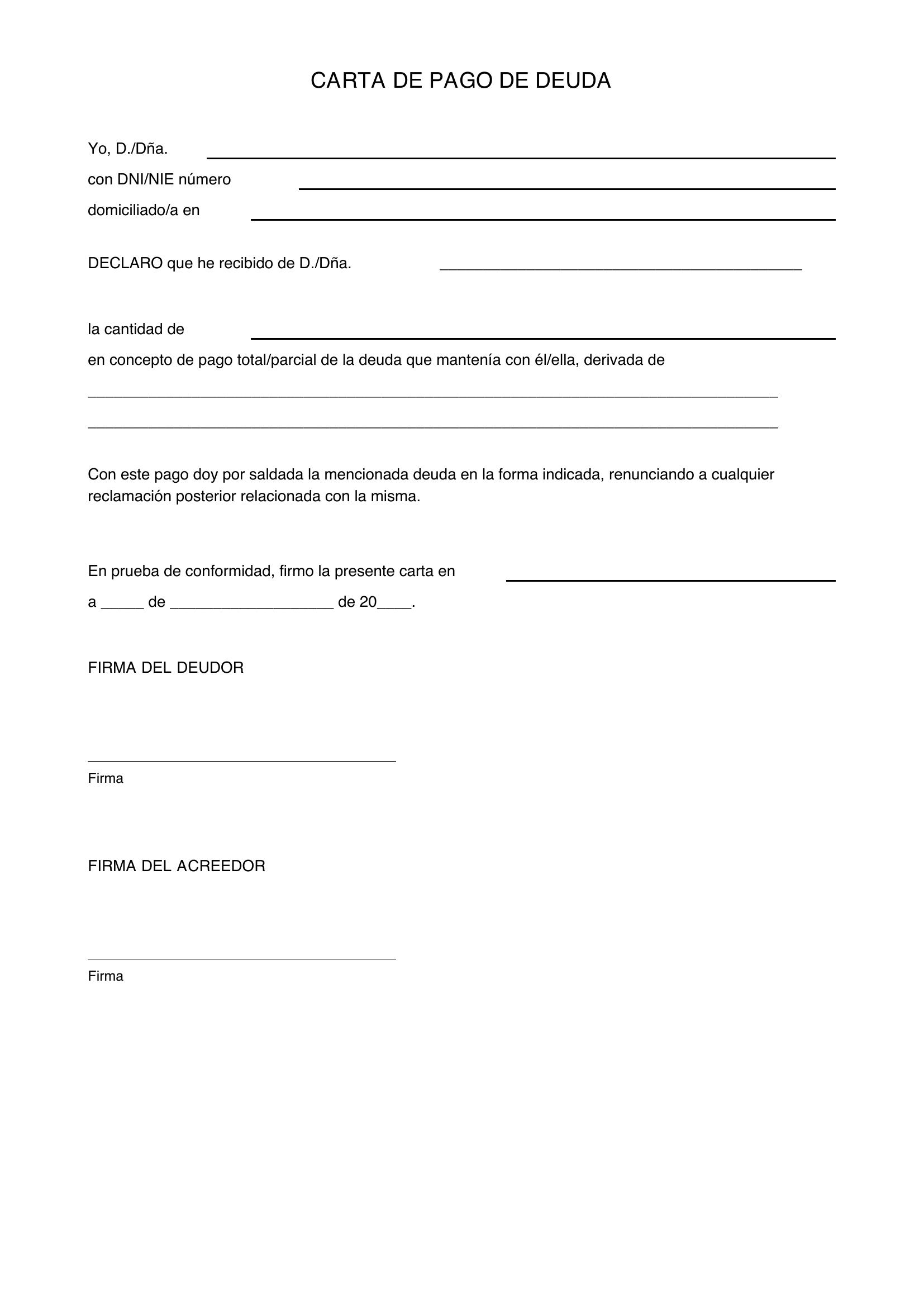 Carta De Pago De Deuda
