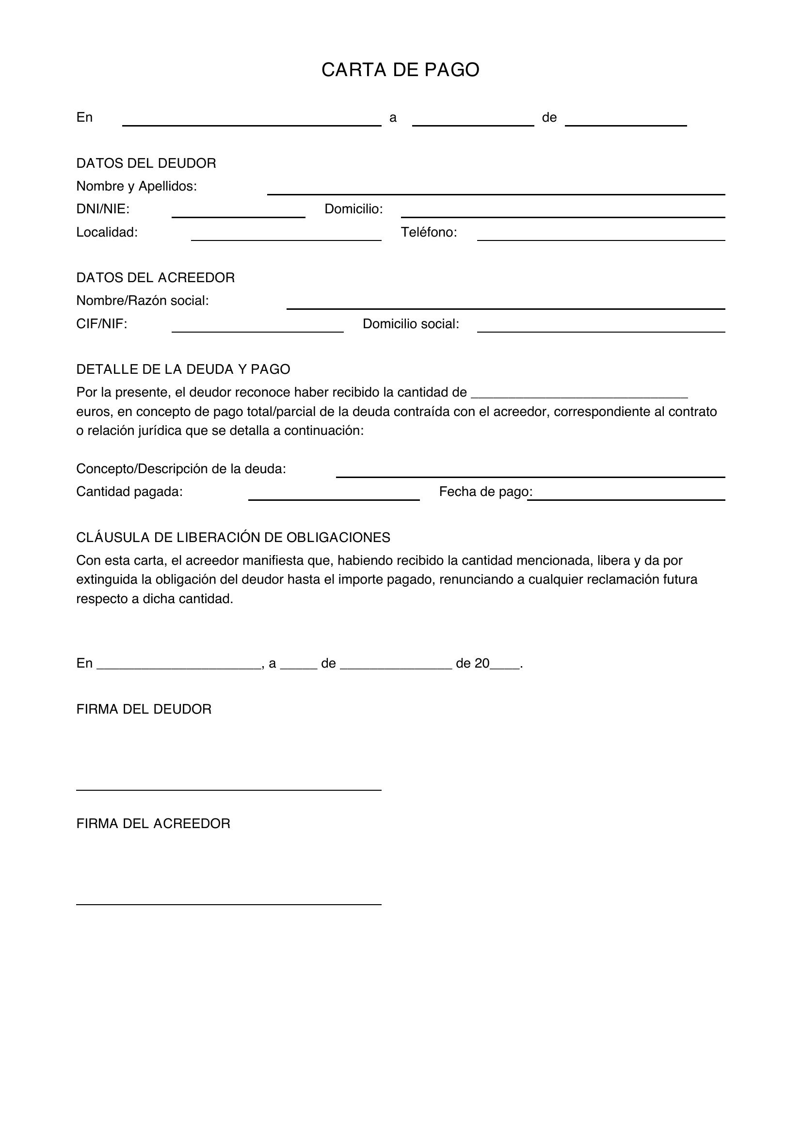 Modelo Carta De Pago