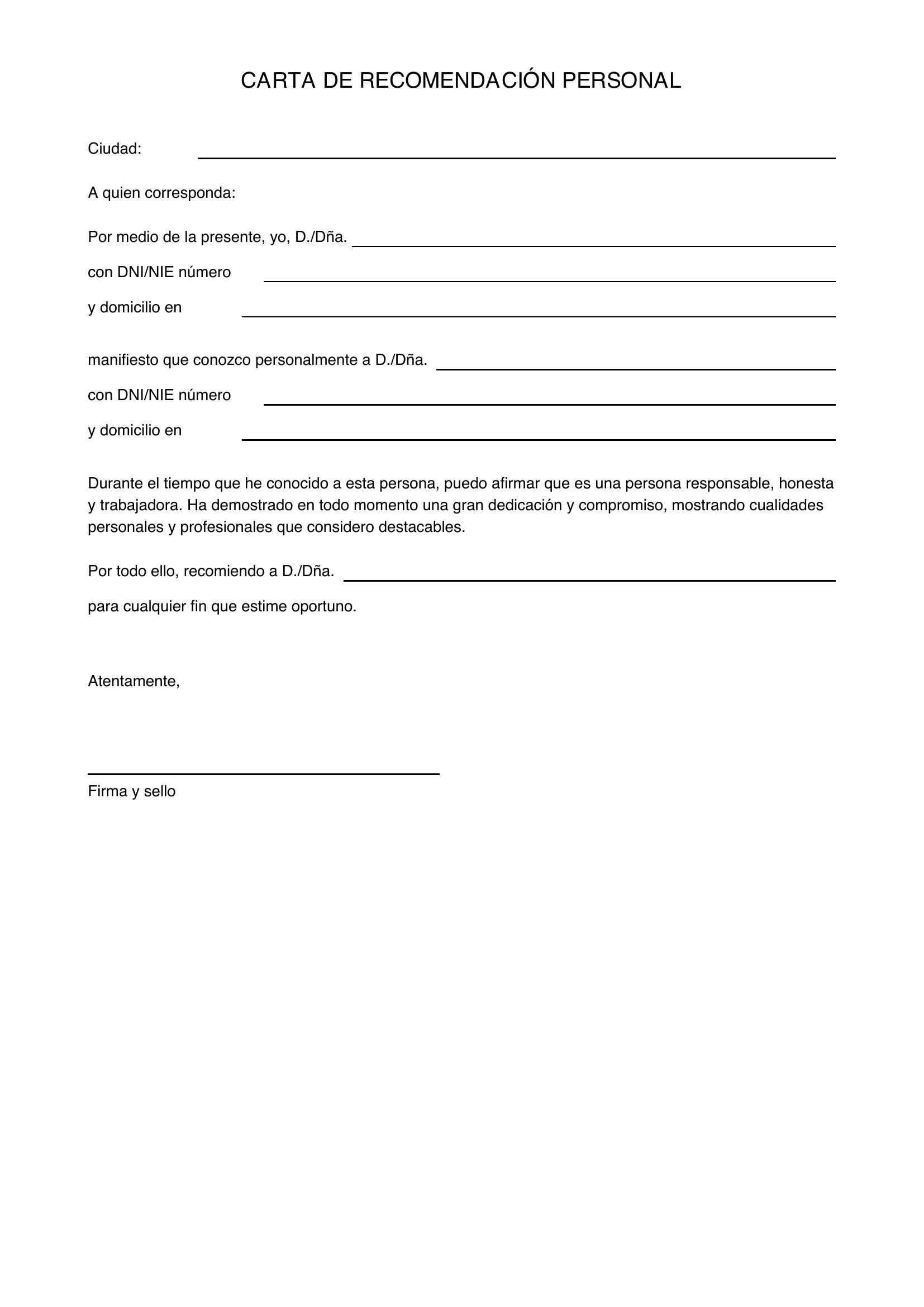 Modelo De Carta De Recomendacion Personal