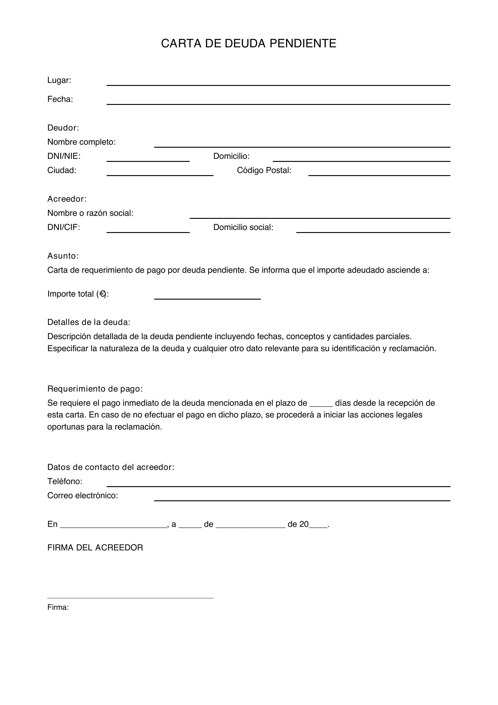 Modelo Carta Deuda Pendiente