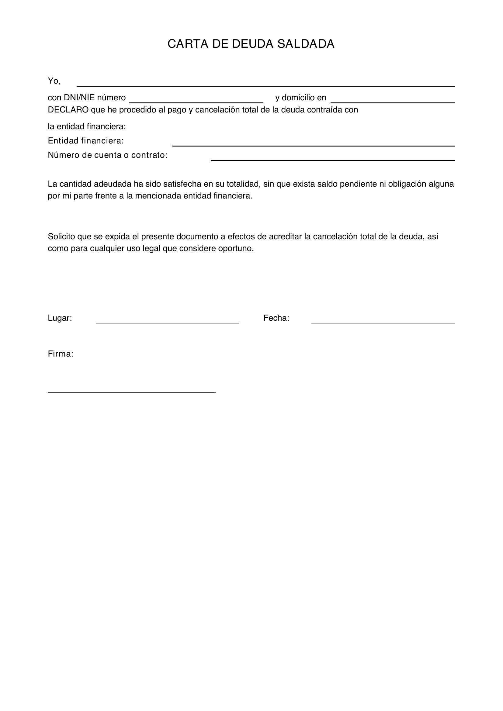 Modelo Carta Deuda Saldada