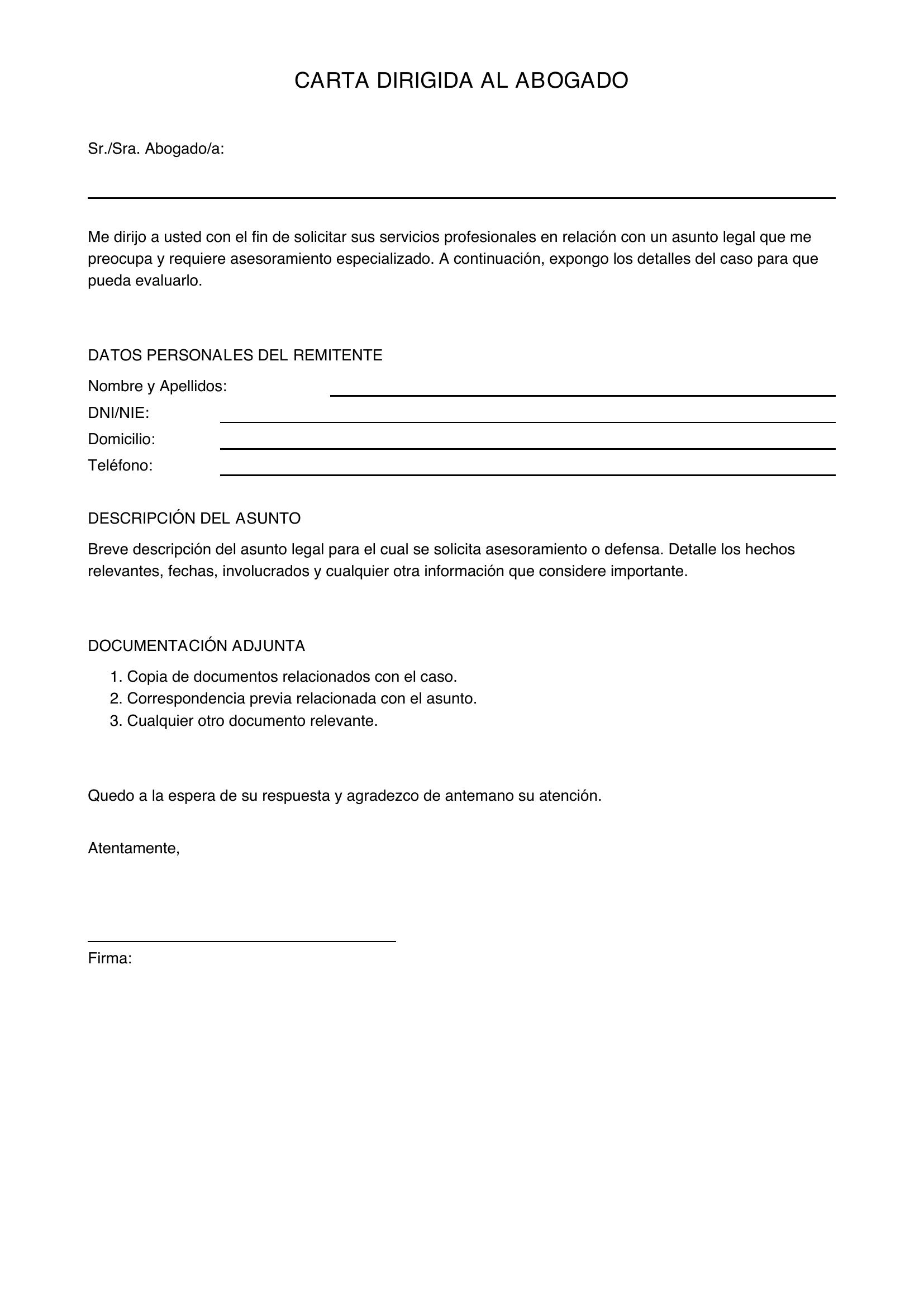 Ejemplo De Carta Dirigida A Un Abogado
