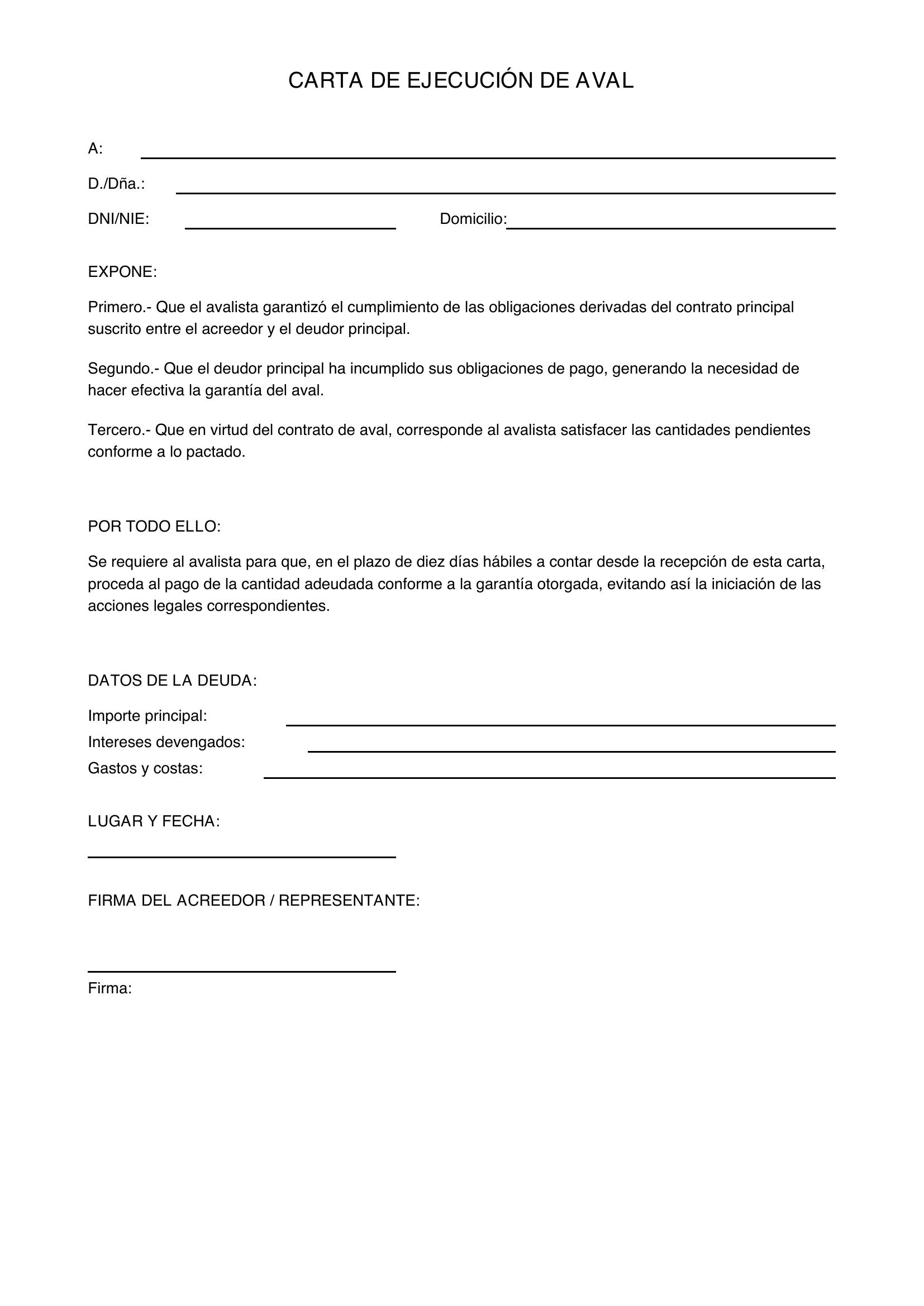 Carta Modelo Para Ejecutar Un Aval