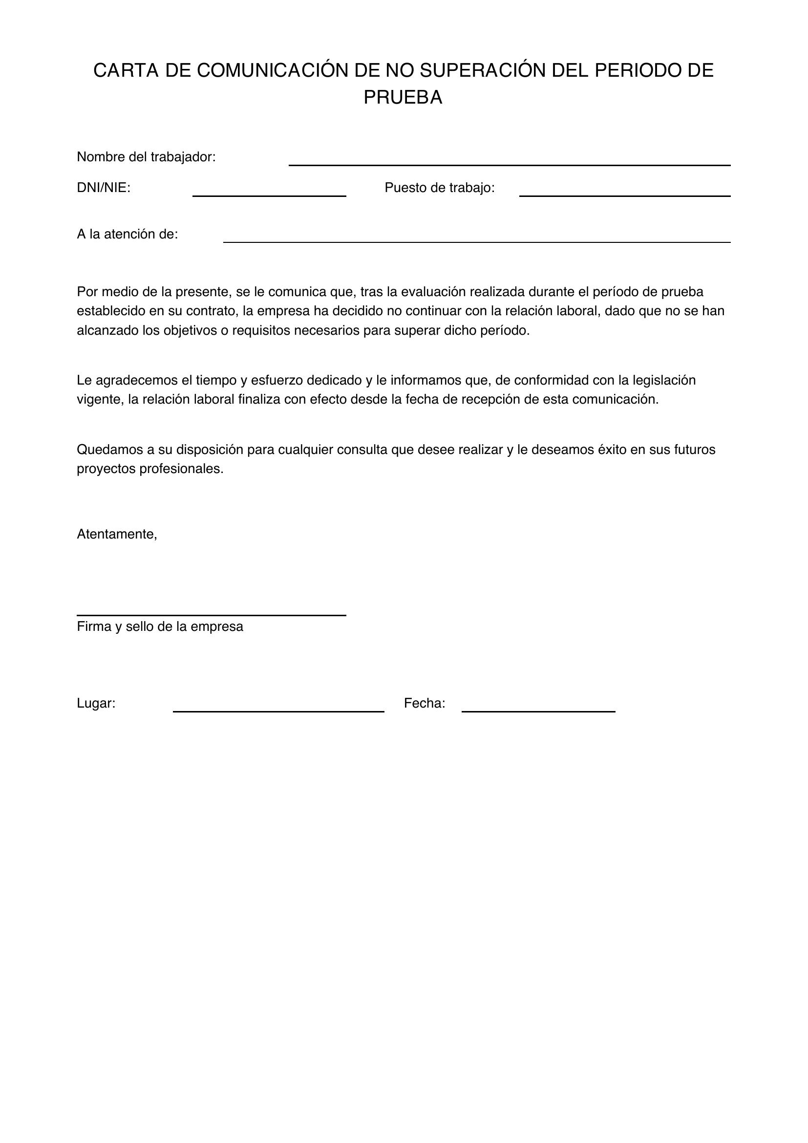 Modelo Carta No Superar Periodo De Prueba