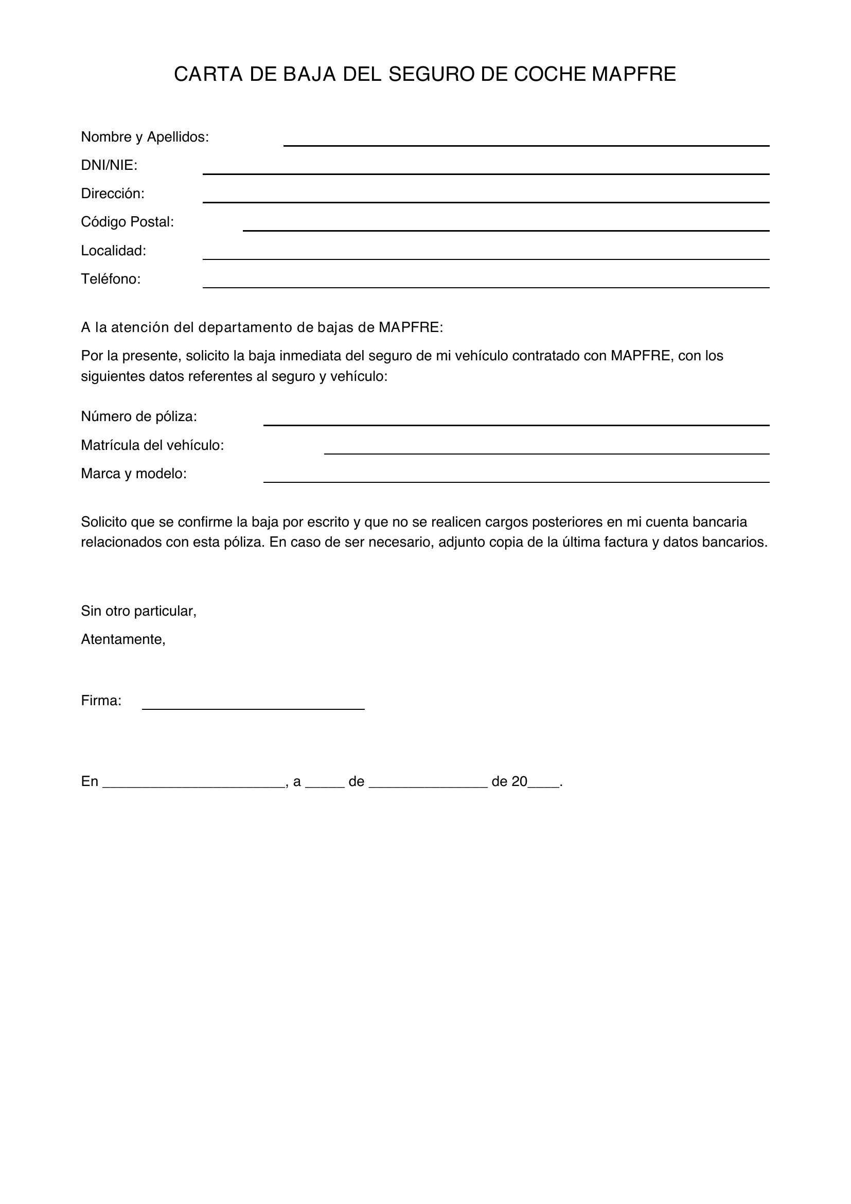 Modelo Carta Para Dar De Baja Seguro Coche Mapfre