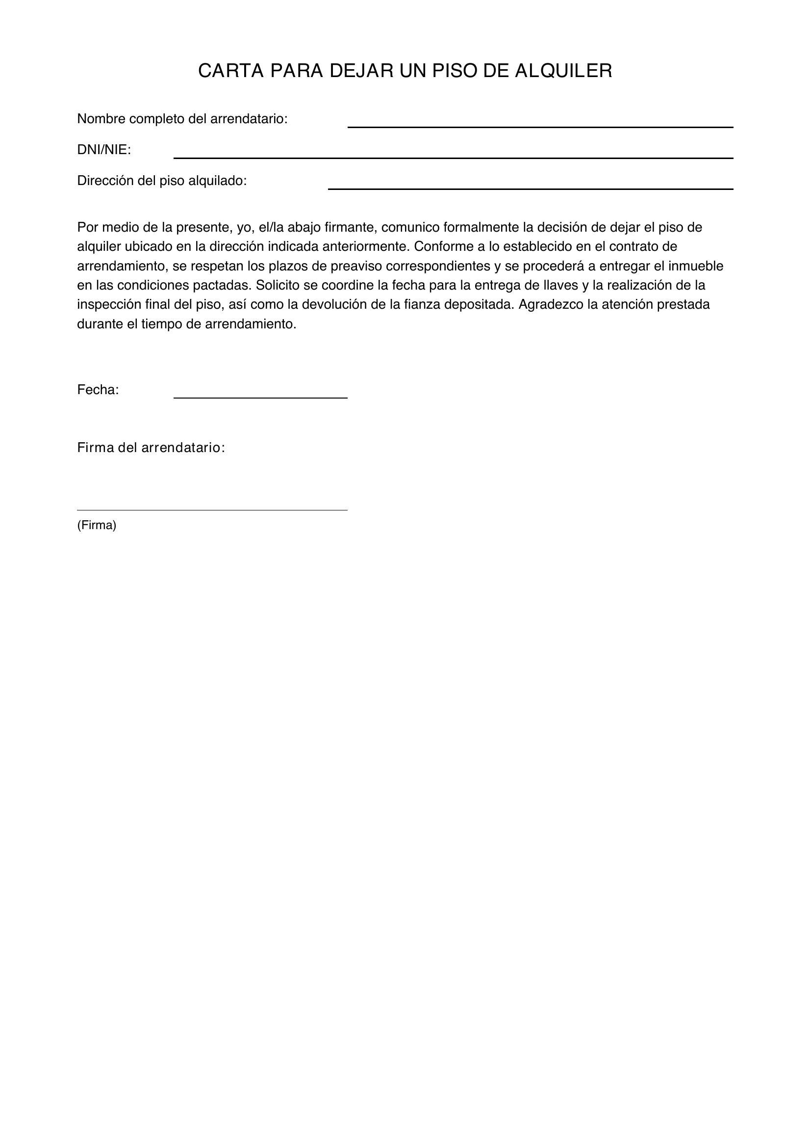 Modelo De Carta Para Dejar Un Piso De Alquiler