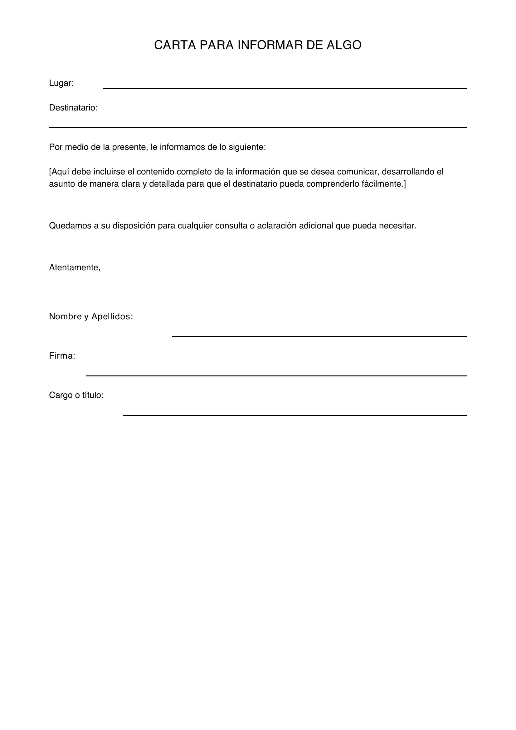 Modelo De Carta Para Informar De Algo