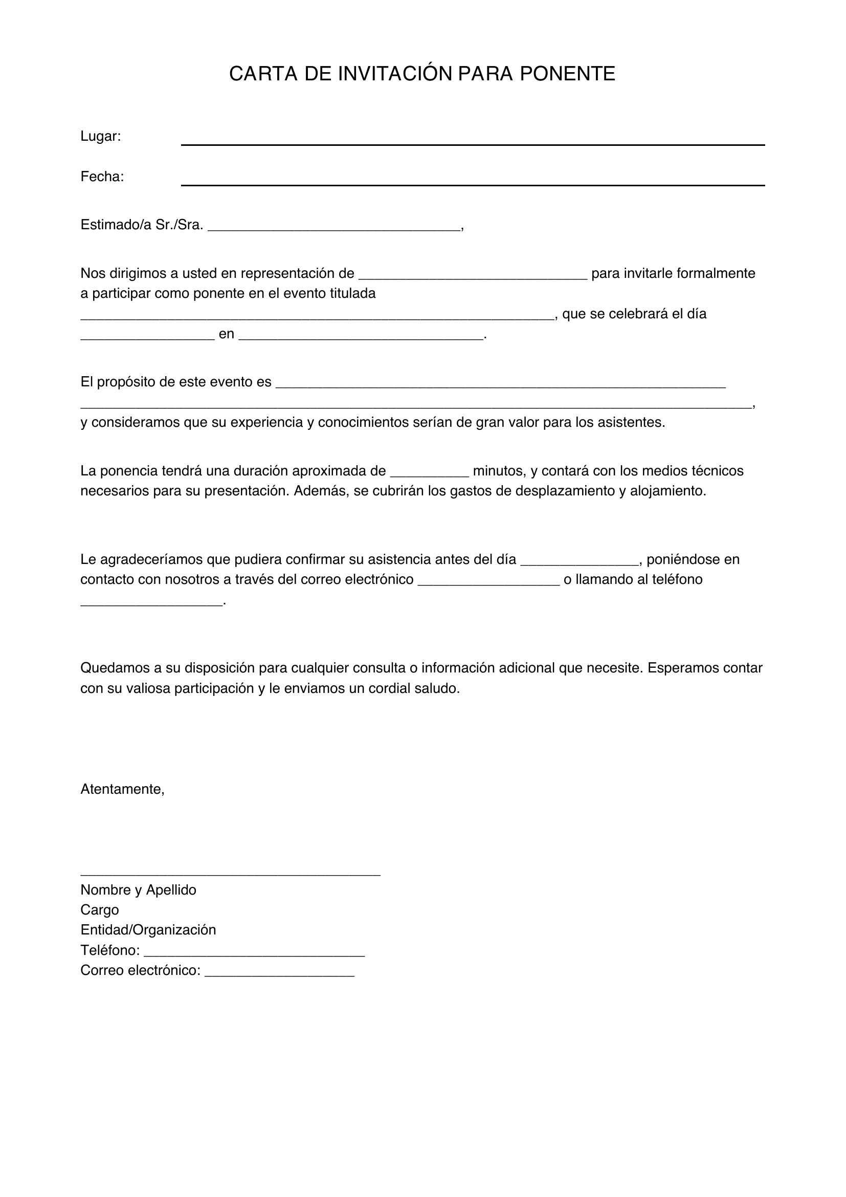 Modelo De Carta Para Invitar A Un Ponente