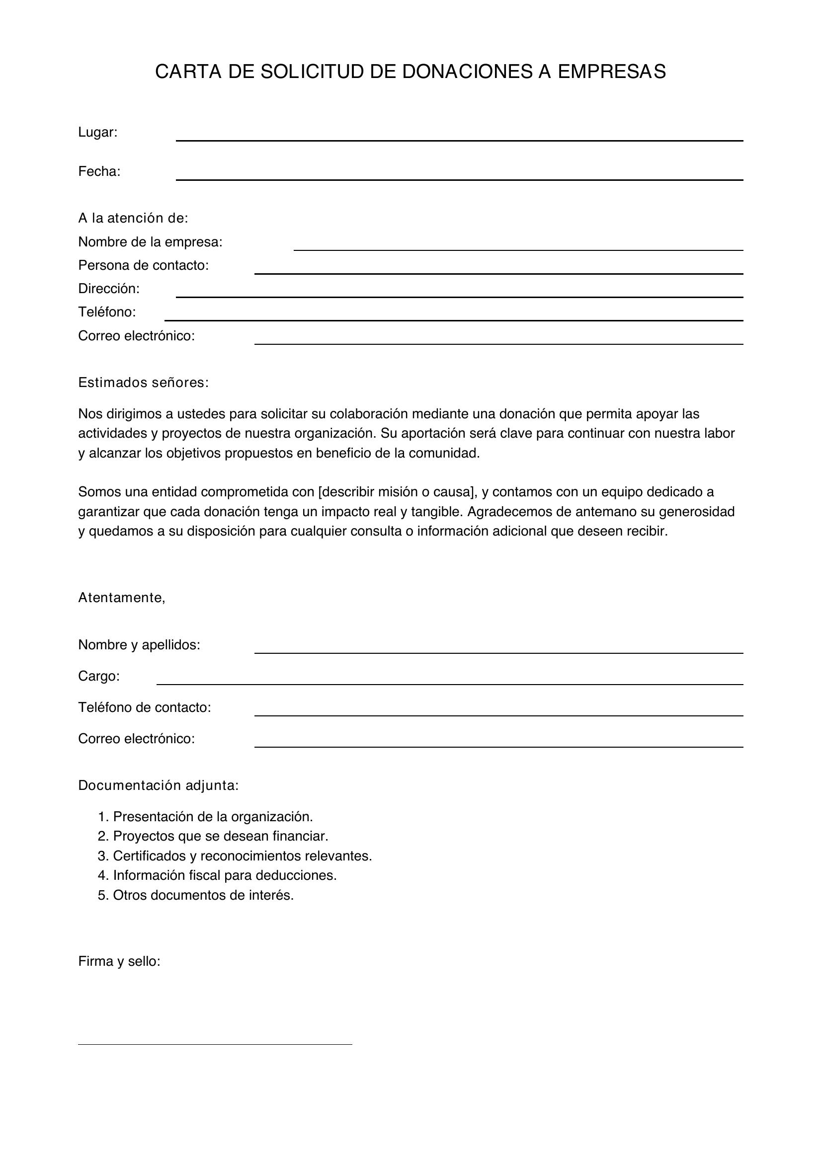 Modelo De Carta Para Pedir Donaciones A Empresas