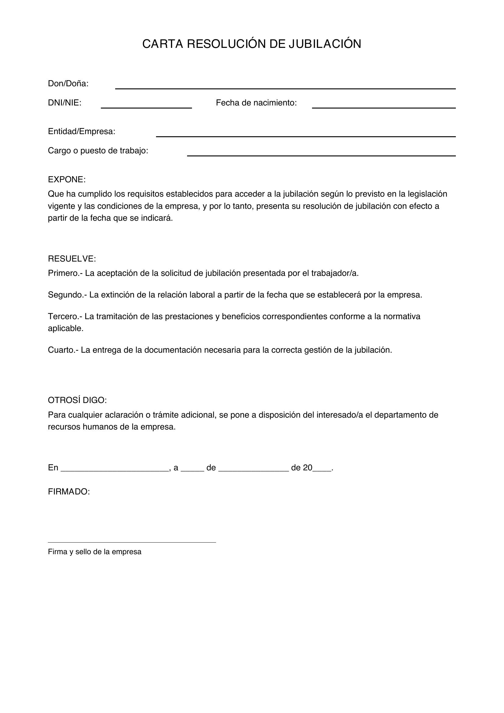 Carta Resolución De Jubilación