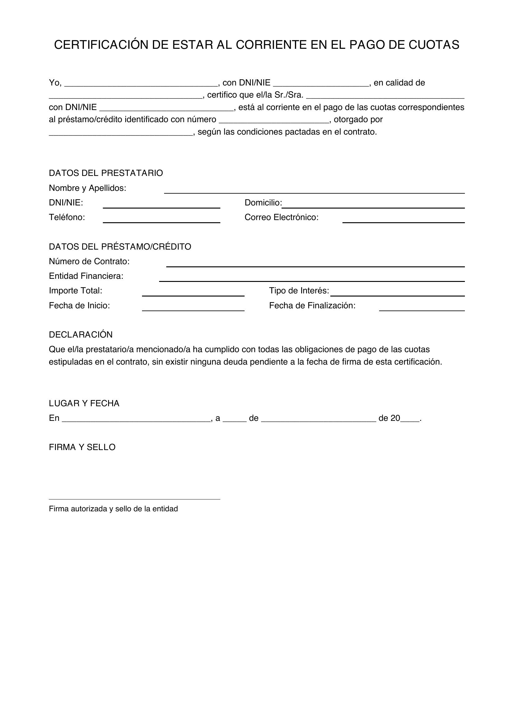 Modelo Certificación De Estar Al Corriente En El Pago De Cuotas