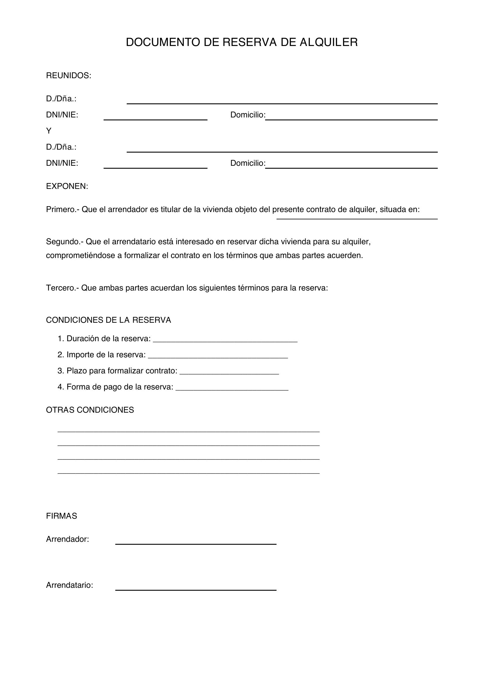 Documento De Reserva De Alquiler