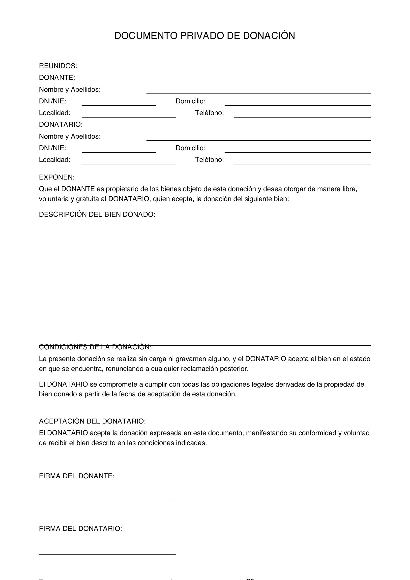 Modelo Documento Privado De Donación