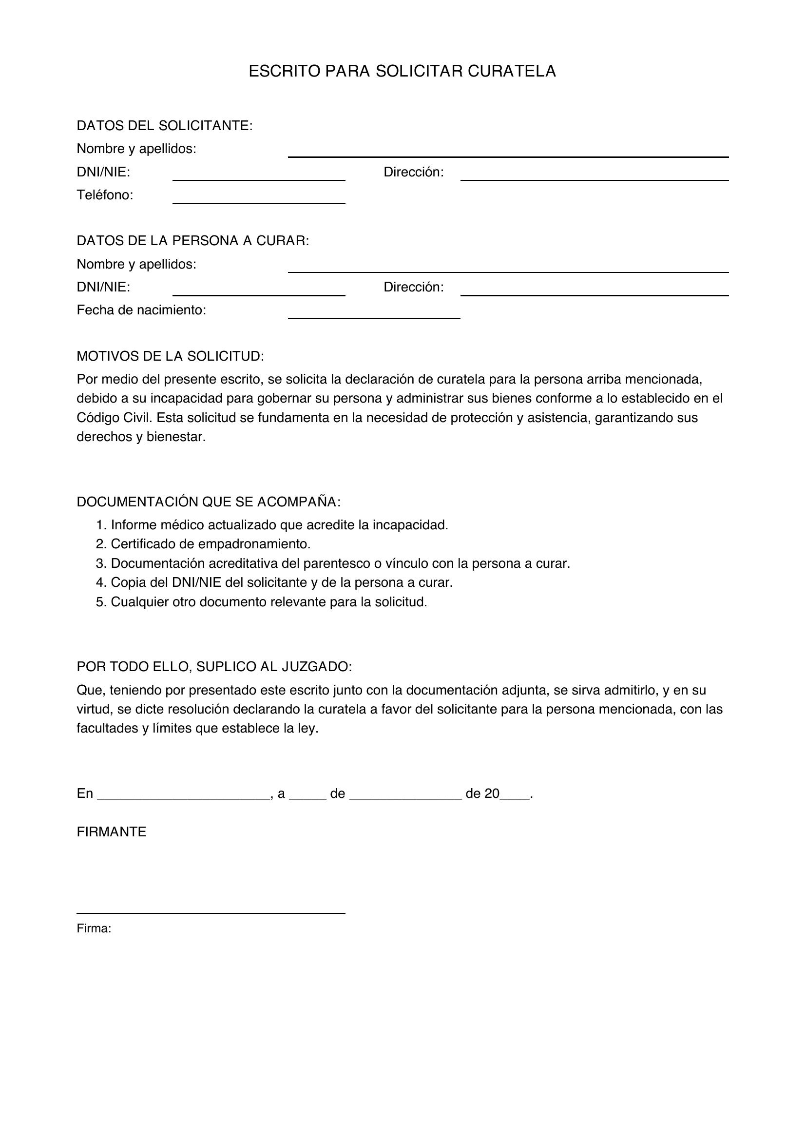 Modelo De Escrito Para Solicitar Curatela