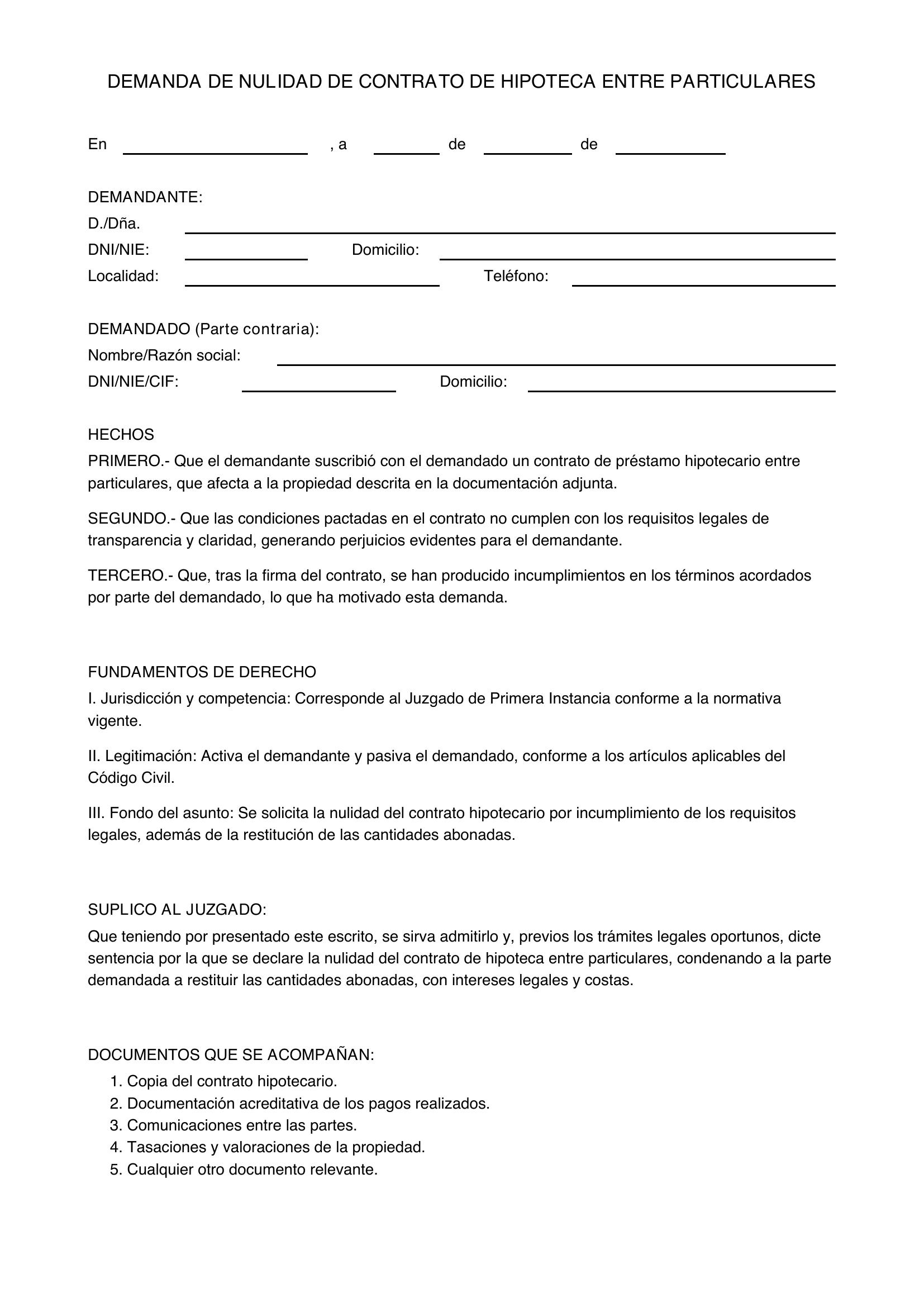 Modelo Hipoteca Entre Particulares