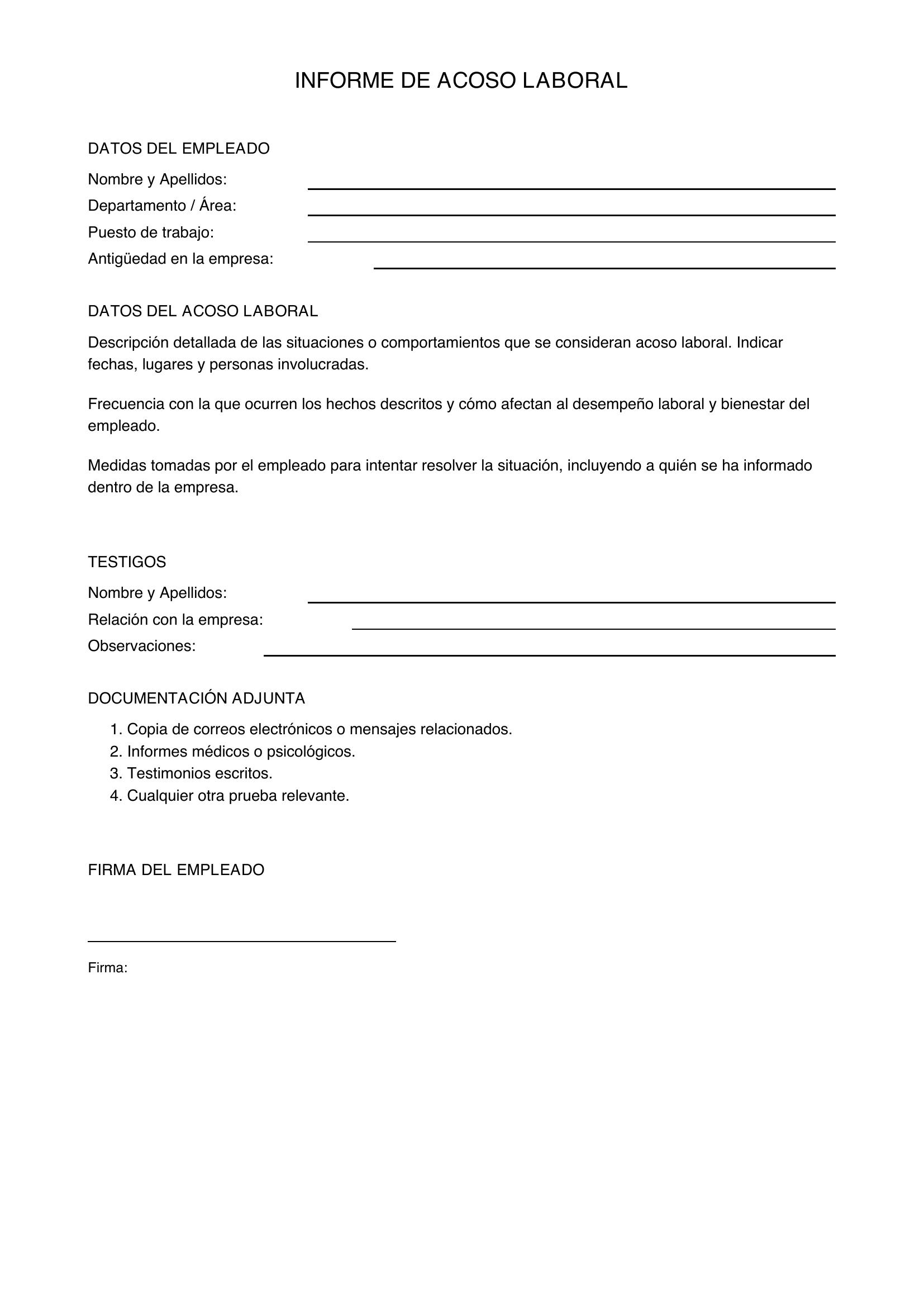 Modelo Informe Acoso Laboral