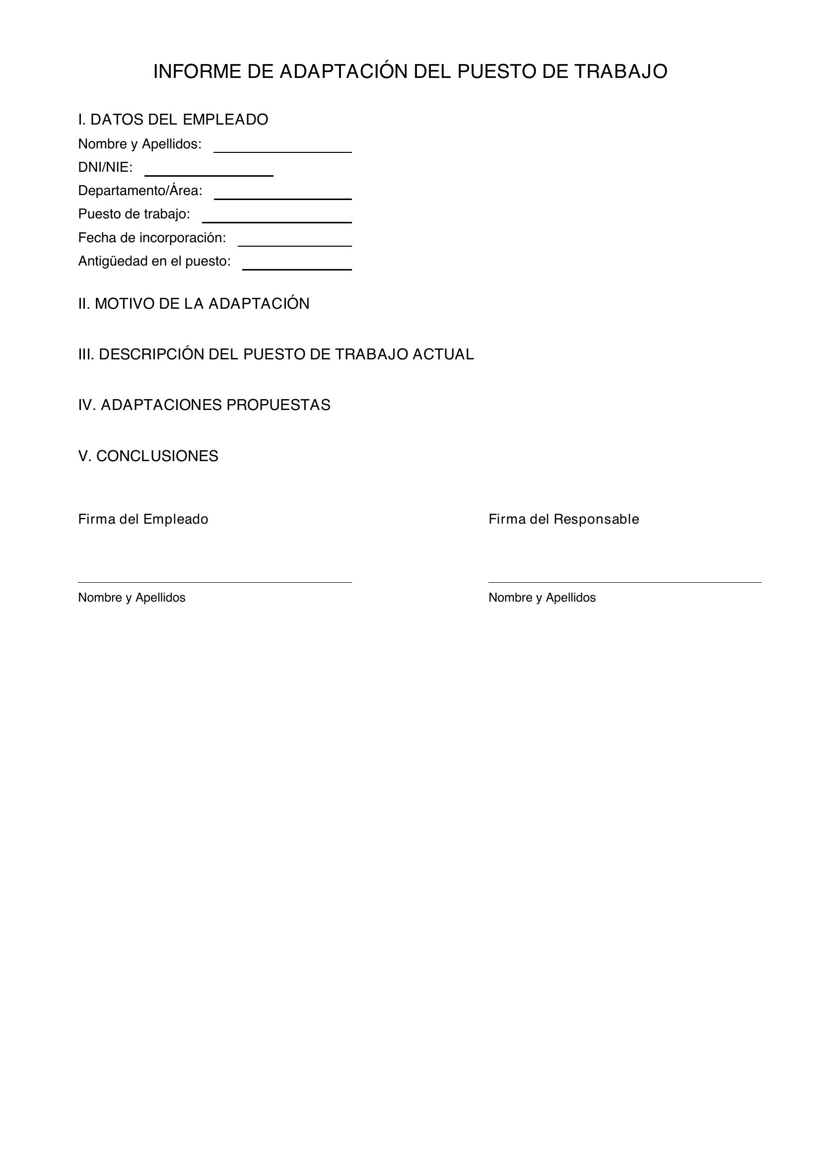 Modelo Informe Adaptación Puesto De Trabajo