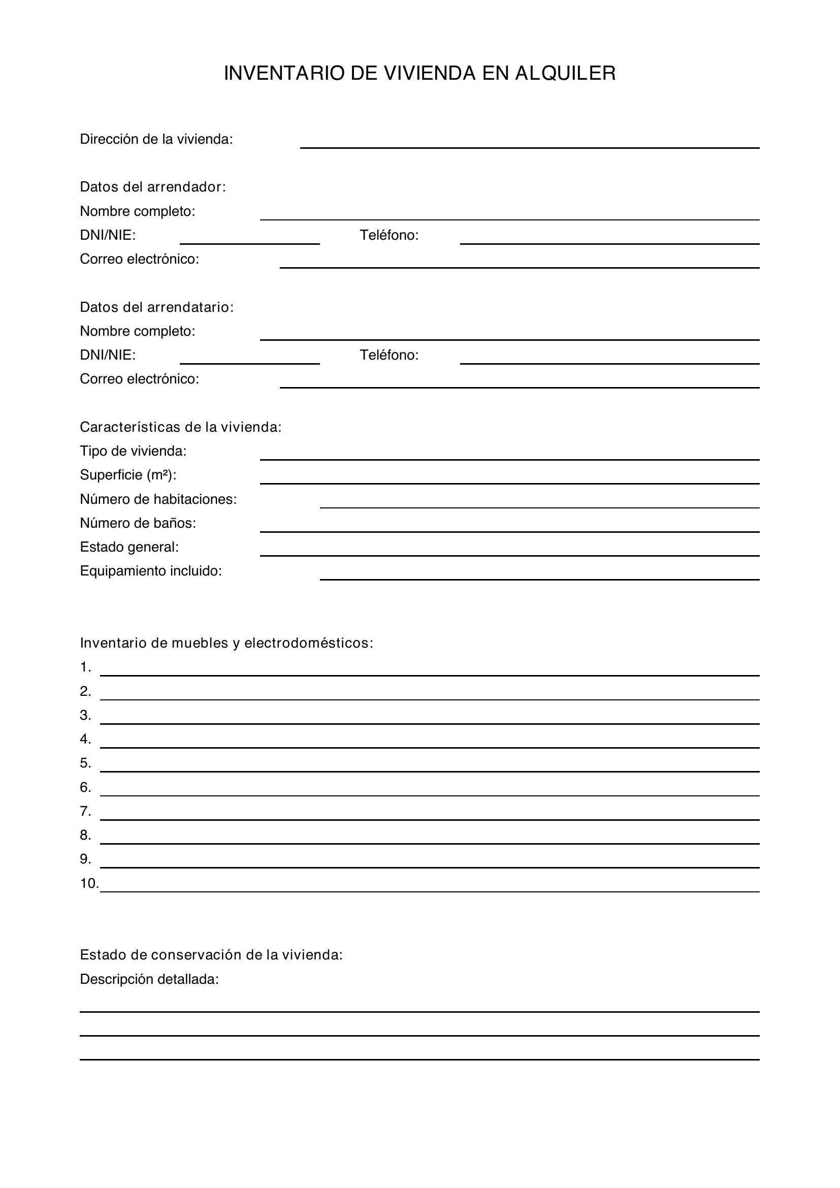 Modelo Inventario Vivienda Alquiler Gratis