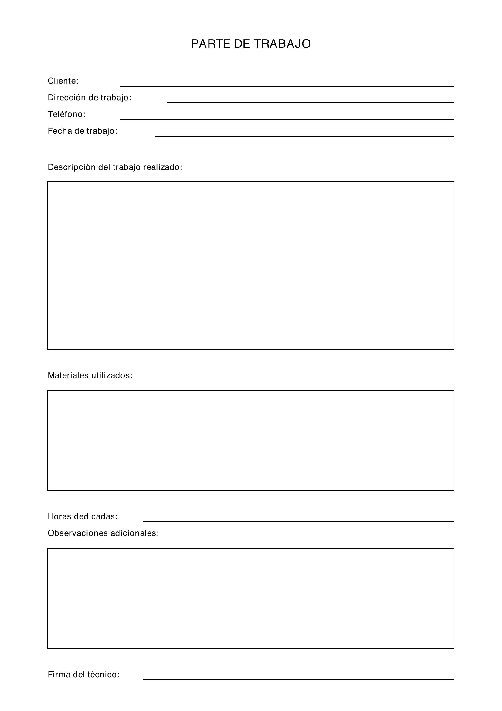 Plantilla Parte De Trabajo