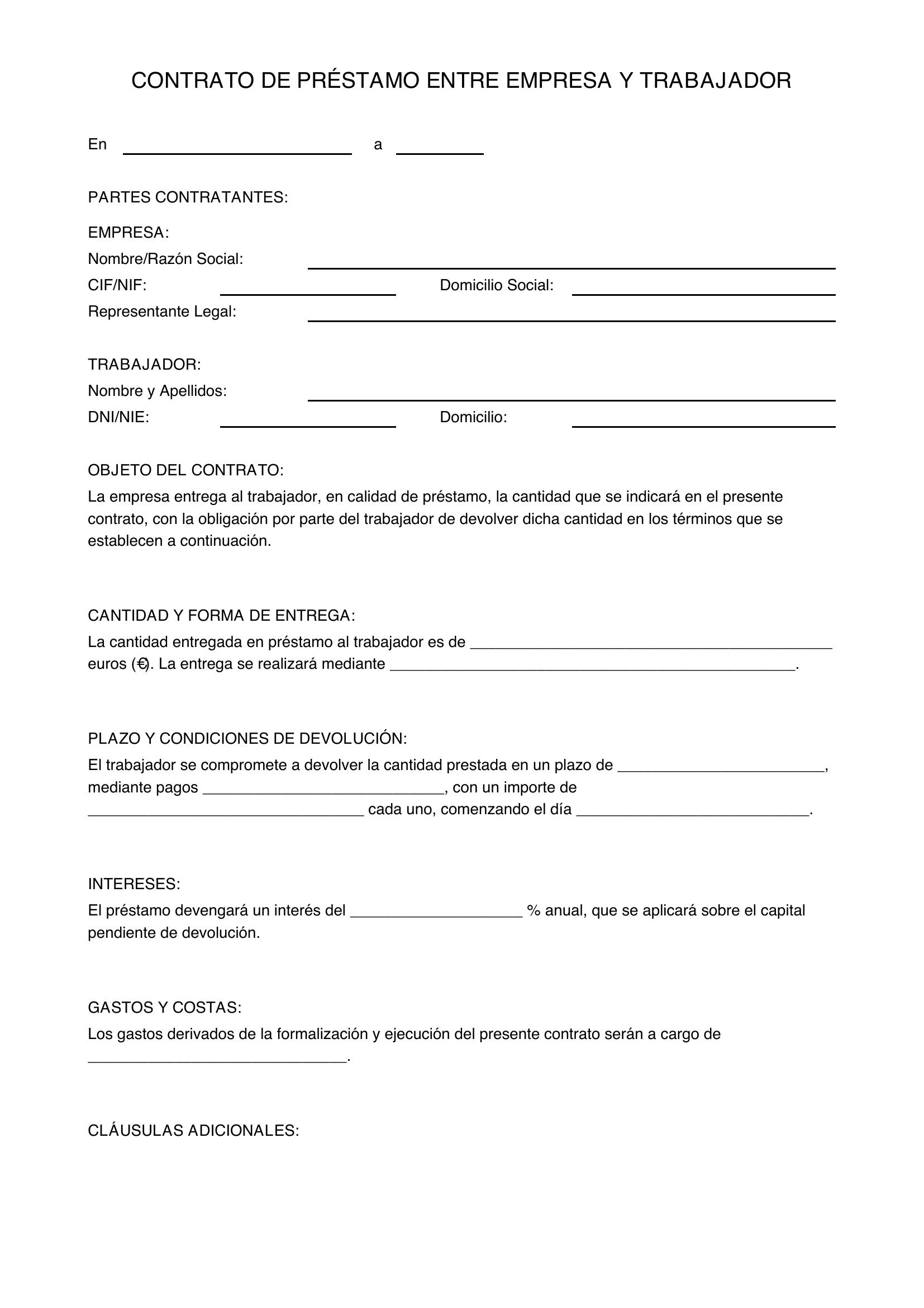 Modelo Préstamo Empresa A Trabajador