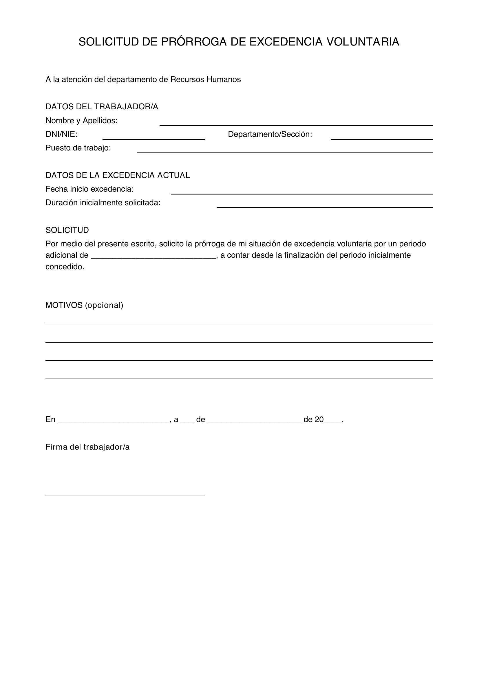 Plantilla Prorroga Excedencia Voluntaria
