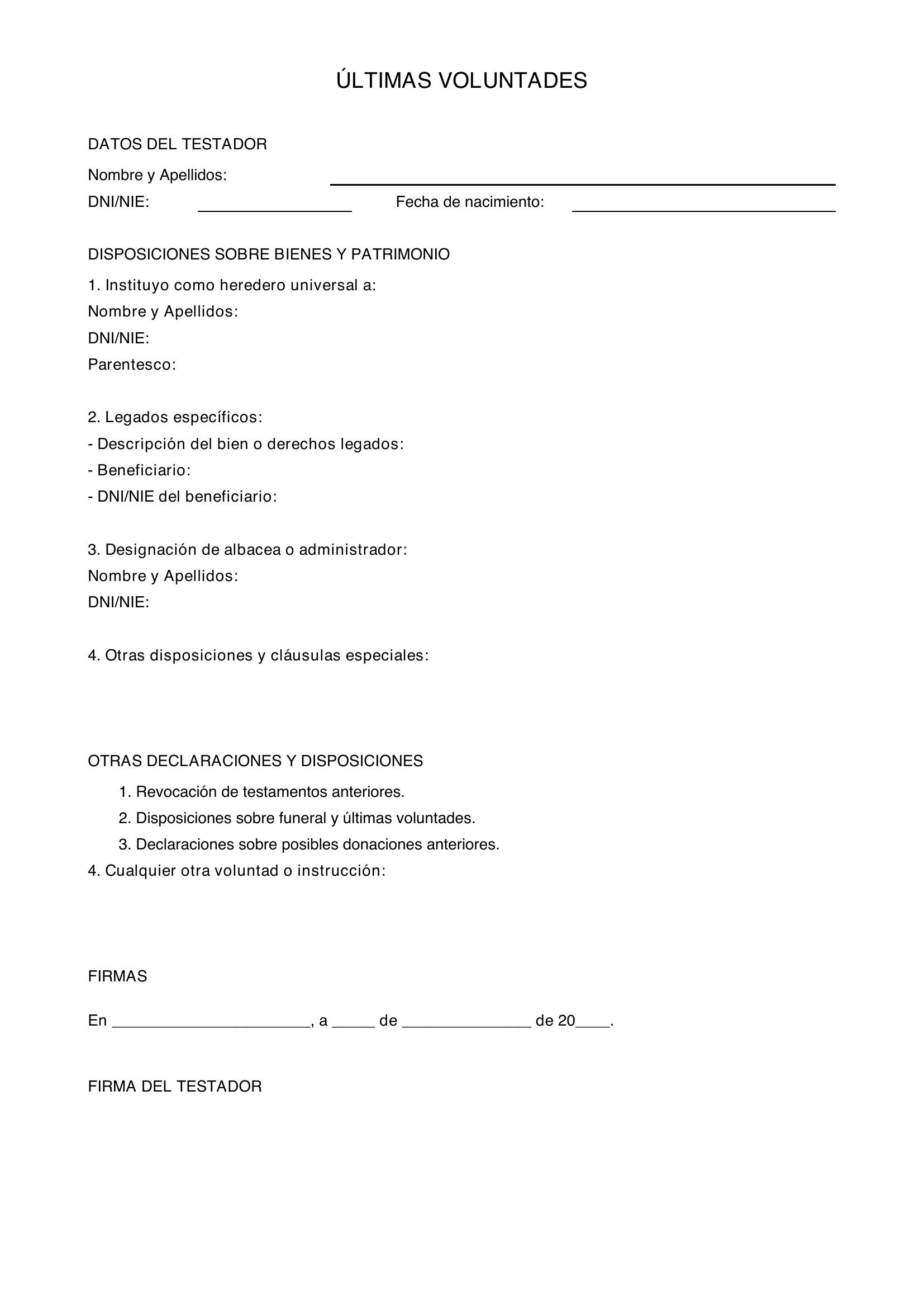 Ejemplo De Últimas Voluntades